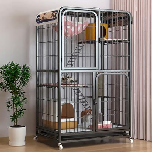 Pucaru Katzenkäfige Indoor, Stabile Katzenhäuser für Wohnungskatzen aus Metall, Geräumiger Großraumkäfig für Katzen, für 1-3 Katzen(Black,85x62x148cm) von Pucaru