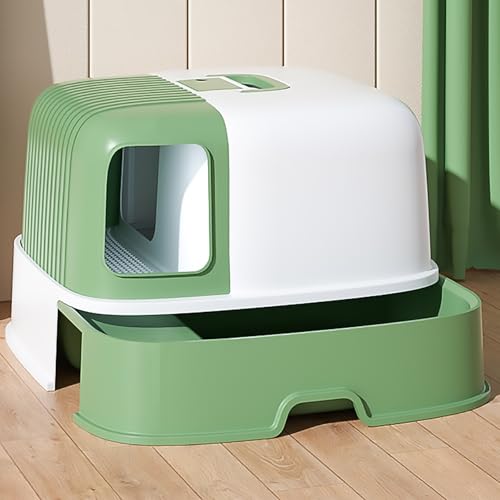 Pucaru Katzenklo mit Deckel, Herausnehmbare Katzentoilette, Katzenklo mit Langer Kanalschublade, Leicht zu Reinigen und zu Installieren, für Mehreren Katzen(Green) von Pucaru