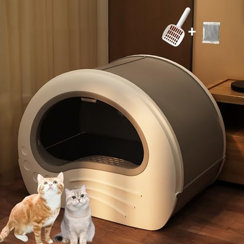 Pucaru Sandabweisende Katzentoilette, Großzügige Katzentoilette, Katzentoilette mit Hohen Seitenwänden, Raumkapsel-Design, Zwei-Wege-Auszug(Grey) von Pucaru