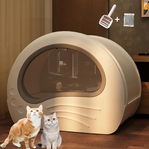 Pucaru Sandabweisende Katzentoilette, Großzügige Katzentoilette, Katzentoilette mit Hohen Seitenwänden, Raumkapsel-Design, Zwei-Wege-Auszug(White) von Pucaru