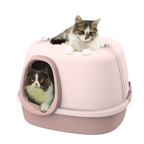 Pucaru Spritzschutz-Katzentoilette, Extra Große Katzentoilette mit Deckel, Katzentoilette für Lange Gänge, Klappdeckel-Design, Mehr Platz(Pink) von Pucaru