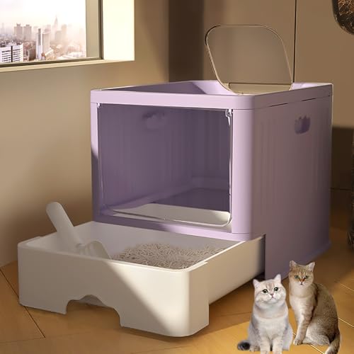 Pucaru Spritzschutz-Katzentoilette mit Deckel, Katzentoilette mit Schublade und Einstieg von Oben, Leicht zu Reinigende Katzentoilette, Extra Großer Platz(Purple) von Pucaru