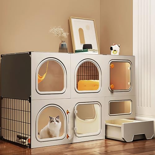 Pucaru Transparente Katzenvilla, Katzenkäfiggehege, mit Katzentoilette, Indoor-DIY-Katzenlaufstall, für Kätzchen, Meerschweinchen, Kaninchen(106x36.5x71cm) von Pucaru