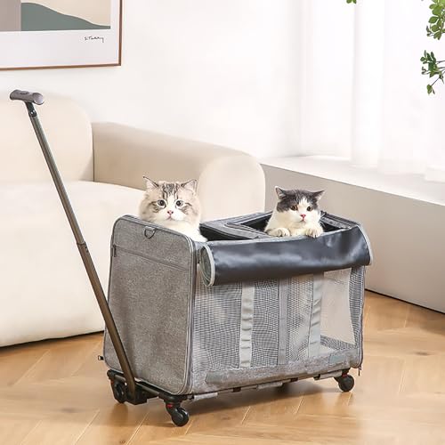 Pucaru Transportbox für Haustiere im Zweikammer-Design, Tiertransportbox, für 1 Große Katze/einen Großen Hund Oder 2 Mittelgroße Katzen von Pucaru