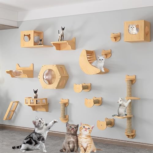 Pucaru Wandmontiertes Katzen Kletterwand Set, Katze Wandelement, Katzenmöbel, Leiter, Katzenhaus, Kratzbrett und Kratzbaum (Color : Style7) von Pucaru