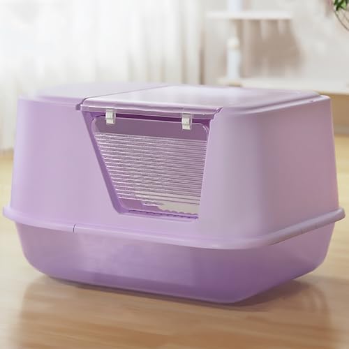 Spritzschutz für Katzentoilette, Geschlossene Katzentoilette, Tragbarer Katzenstreubehälter, Klappdesign, Durchscheinendes Panel, (Purple) von Pucaru