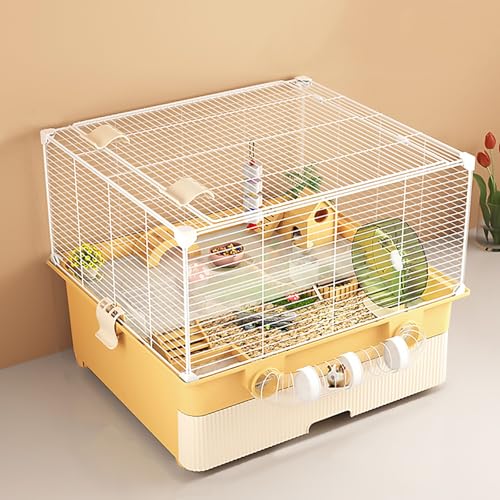 Pucaru Tragbarer Hamsterkäfig, 2-stöckiger Hamsterkäfig für Kleintiere, Käfig für Mäuse, Rennmäuse, Reptilien, Ratten(Yellow) von Pucaru