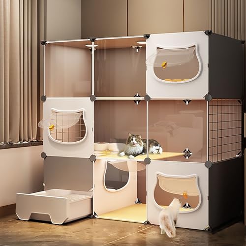 Tragbarer Katzenkäfig, Katzenlaufstall für den Innenbereich, Katzengehege mit Katzentoilette, Katzenvilla-Schrank, Einfach Aufzubauen(111x39x109cm) von Pucaru