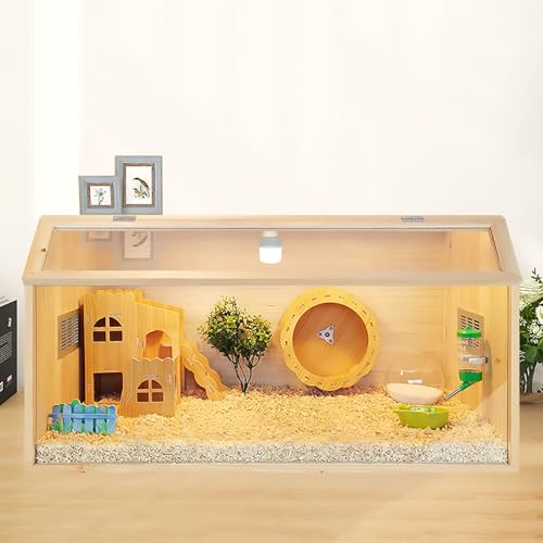 Transparenter Hamsterkäfig aus Holz, Panorama-Hamsterzuchtkasten, Kleintierkäfig Kaufest, Oberseite zum Öffnen, für Hamster, Rennmäuse, Mäuse(80x40x40cm) von Pucaru