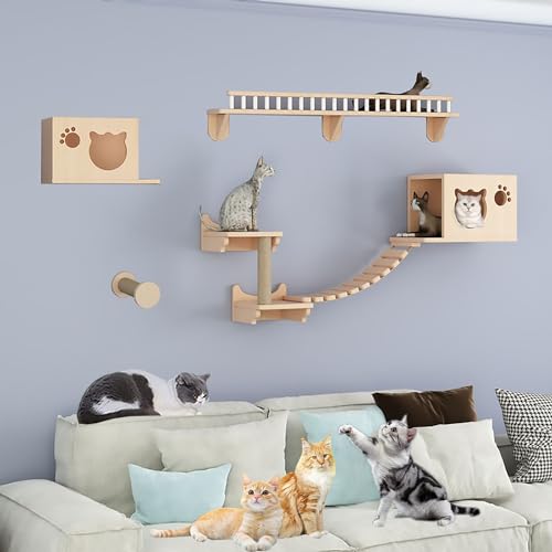 Wandmontierte Katzen Wandmöbel, Katzen Kletterwand Set, Katzengehwege für Wände mit Sisal-Kratzbaum, zum Spielen und Faulenzen(Size:Style2) von Pucaru