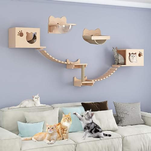 Wandmontierte Katzen Wandmöbel, Katzen Kletterwand Set, Katzengehwege für Wände mit Sisal-Kratzbaum, zum Spielen und Faulenzen(Size:Style3) von Pucaru