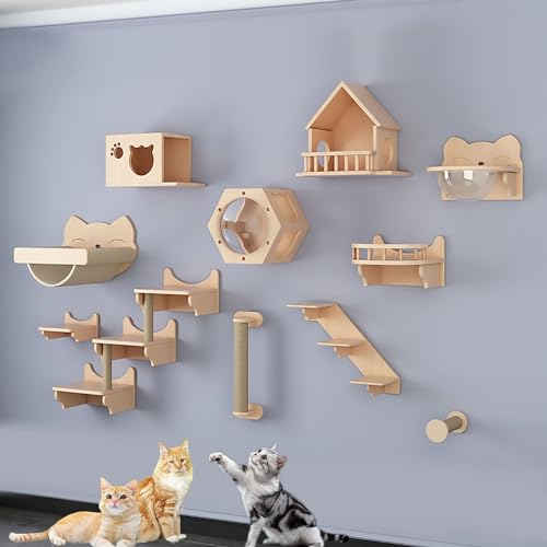 Wandmontierte Katzen Wandmöbel, Katzen Kletterwand Set, Katzengehwege für Wände mit Sisal-Kratzbaum, zum Spielen und Faulenzen(Size:Style4) von Pucaru