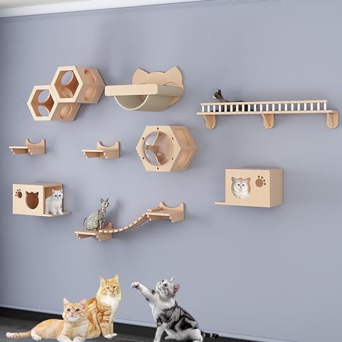 Wandmontierte Katzen Wandmöbel, Katzen Kletterwand Set, Katzengehwege für Wände mit Sisal-Kratzbaum, zum Spielen und Faulenzen(Size:Style5) von Pucaru