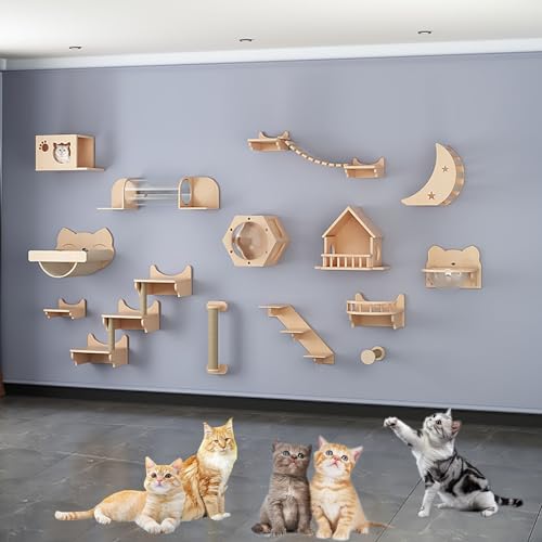 Wandmontierte Katzen Wandmöbel, Katzen Kletterwand Set, Katzengehwege für Wände mit Sisal-Kratzbaum, zum Spielen und Faulenzen(Size:Style6) von Pucaru