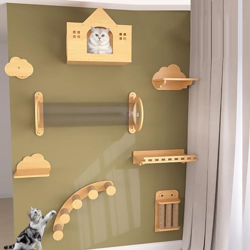 Pucaru Wandmontierte Katzenmöbel Wand, Katzen Kletterwand Set, Katze Wandelement Zum Schlafen, Spielen Und Klettern Der Katze (Color : Style5) von Pucaru