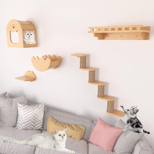 Pucaru Wandmontiertes Katzen-Klettergerüst-Set, Katzen-Kletterwand, Katzen-Wandmöbel, Katzenhaus, Sisal-Pfostenleiter und Katzenstufen (Color : Style5) von Pucaru