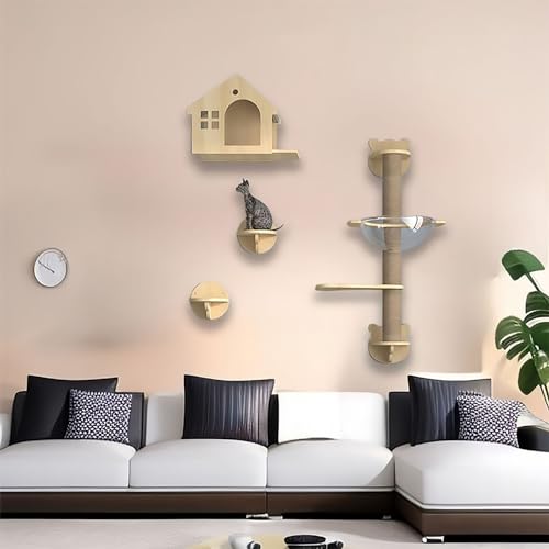 Wandmontiertes Katzen Wand Klettern Set, Wandpark für Katzen, Katze Kletterlandschaft, zum Spielen, Schlafen und Faulenzen von Katzen(Style3) von Pucaru