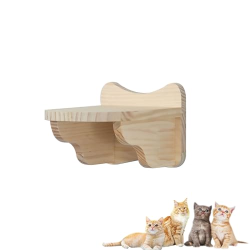 Wandmontiertes Katzenwandparkour aus Massivem Holz, Katzenkletterwand, Katzenregale und Sitzstangen für die Wand, zum Spielen und Schlafen von Katzen(Size:S14) von Pucaru