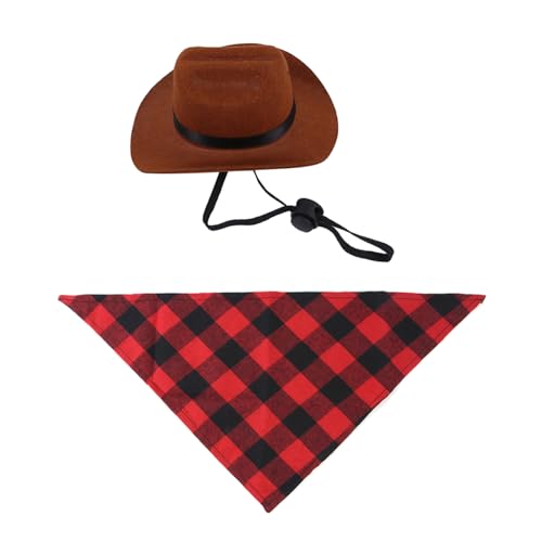 Puco Festliches Haustier-Cowboyhut + Taschentuch-Set. Verkleiden Sie Ihren pelzigen Freund. Geburtstags-Foto-Requisiten für Hunde und Katzen. Zubehör Cowboyhut-Vliesstoff von Puco