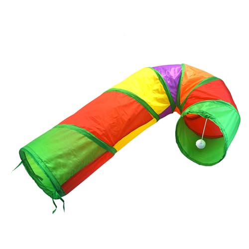 Puco Regenbogenfarbener Katzentunnel, Katzentunnelspielzeug, lustiges Haustier, Regenbogenfarben, Spielröhren mit Pompons, zusammenklappbares Tunnelspielzeug, Indoor-Spielkätzchen-Tunnelröhren von Puco