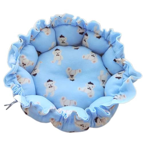 Puco Rundes Katzenbett tiefes Schlafbett Hundekatze Winterhaus Kordelzug-Design Haustiermatte für Kätzchen Welpen Schlafzubehör Cartoon-Druck Haustierbett von Puco