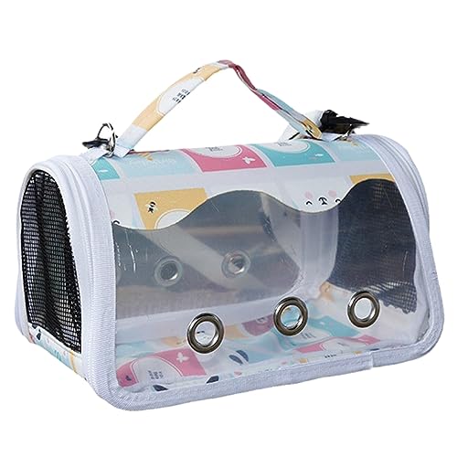 Puco Transparent gestaltete Haustier Tragetasche mit Futternapf und Sitzstange Faltbare Vogel Universal Reisetasche atmungsaktive Tasche 1 Stück Haustier Tragetasche von Puco