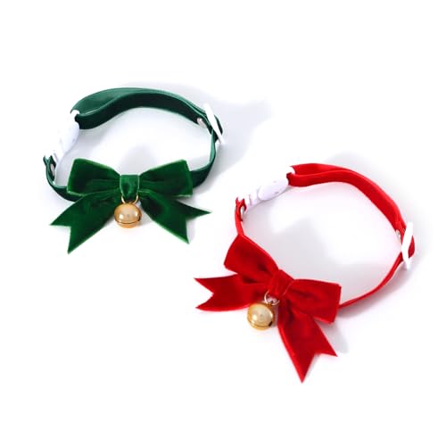 Puco Weihnachts Haustierhalsband für Katzen und Hunde mit Glöckchen Festival Party Haustier Kostüm Zubehör Breakaway Kätzchenhalsband 2 Stück Weihnachts Haustierhalsband von Puco