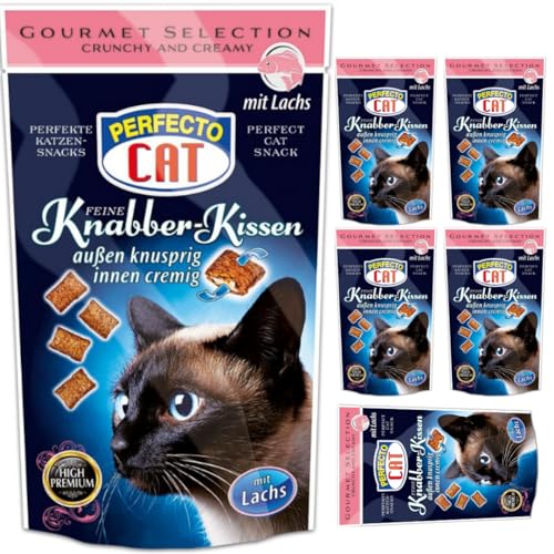 Perfecto Cat Feine Knabber Kissen mit Lachs Snackfutter für Haustiere Katzen 50 Gramm X 6 STÜCK von Pufai