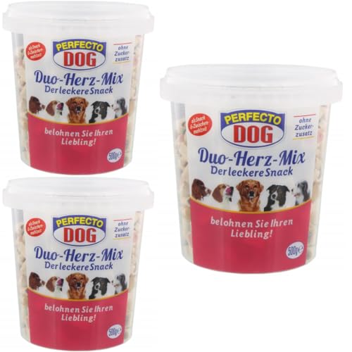 Perfecto Dog Duo Herz-Mix Snackfutter für Hunde 500 Gramm x 3 STÜCK von Pufai