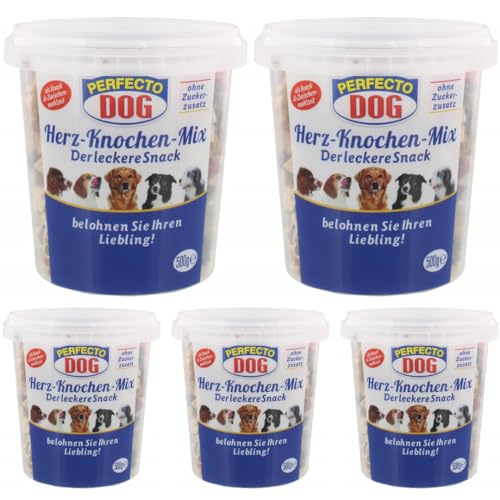 Perfecto Dog Herz-Knochen-Mix Snackfutter für Hunde 500 Gramm x 5 STÜCK von Pufai