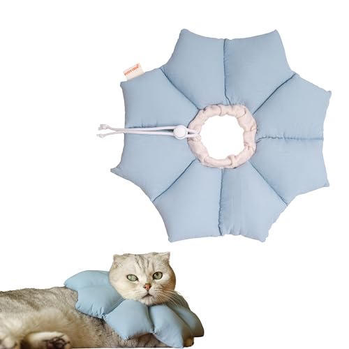 Puffy Crew Super Puff Katzenpflegekegel, verstellbar, wasserdicht, zur Genesung von Katzen, leichte Kegel nach Operationen, für alle Rassen geeignet, Himmelblau, Größe M, passend für Halsumfang 16,5 von Puffy Crew