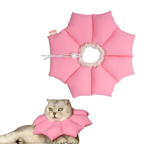 Puffy Crew Super Puff Katzenpflegekegel, verstellbar, wasserdicht, zur Genesung von Katzen, leichte Kegel nach Operationen, für alle Rassen geeignet, Kaugummirosa, Größe M, Halsumfang von 16,5 cm – von Puffy Crew