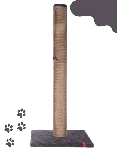 Pugalo Kratzbaum, 90 cm dickes Rohr (10cm Durchmesser), Kratzsäule mit Catnip für Katzen, Kratzstamm aus Juteseil (Anthrazit) von Pugalo