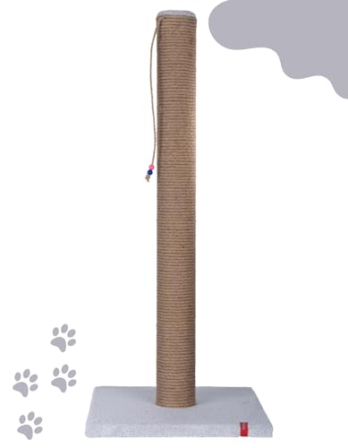 Pugalo Kratzbaum, 90 cm dickes Rohr (10cm Durchmesser), Kratzsäule mit Catnip für Katzen, Kratzstamm aus Juteseil (Grau) von Pugalo