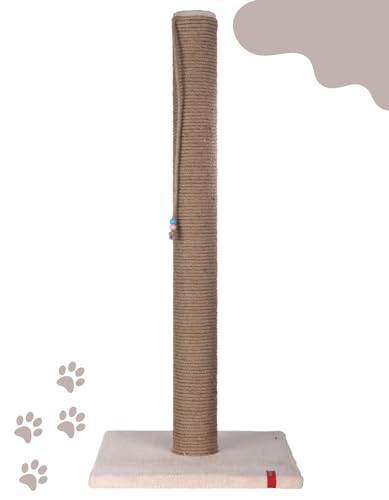 Pugalo Kratzbaum, 90 cm dickes Rohr (10cm Durchmesser), Kratzsäule mit Catnip für Katzen, Kratzstamm aus Juteseil (Sahne) von Pugalo