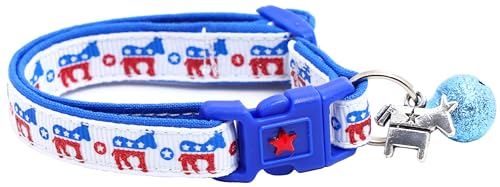 American Political Party Katzenhalsband mit Glöckchen und Anhänger, Sicherheits-Halsband, verstellbar, Größe L oder Kätzchenhalsband (Demokrat, Größe S (4,5 kg und weniger)) von Pugs to Persians