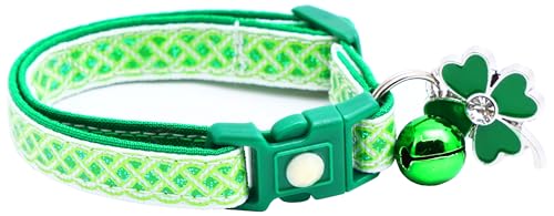 Celtic Knot St. Patrick's Day Katzenhalsband mit Glöckchen und Anhänger, Sicherheits-Halsband, verstellbar, Größe L oder Kätzchenhalsband, Weiß, Größe S (4,5 kg und weniger)) von Pugs to Persians