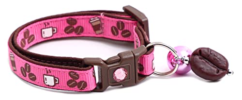 Kaffeekatzenhalsband mit Glocke, sicheres Halsband | verstellbare Größe oder Katzenhalsband (S (4,5 kg und weniger), pink) von Pugs to Persians