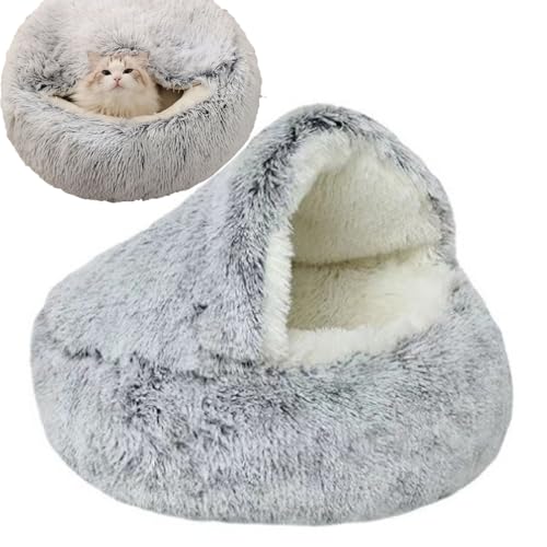 Dogegis Hundebett, Dogegis Hundebett mit Bezug, Dogegis Katzenbett mit Bezug, Cozynook Plüsch-flauschiges rundes Haustierbett, gemütliches Höhlenhundebett, Hundebetten für kleine Hunde (50cm,Gray) von Pukmqu