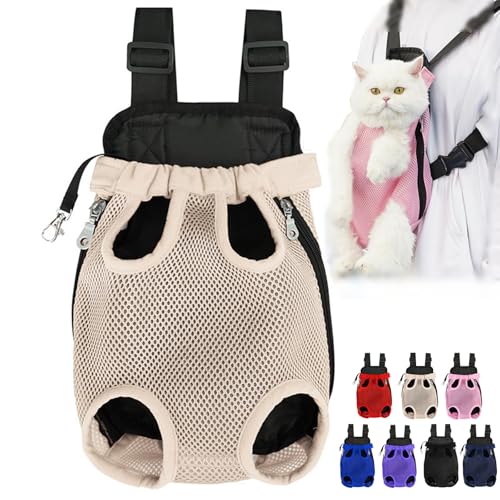 Furry Pawsy Carrier, tragbarer Haustier-Rucksack, Furry Pawsy Katzenrucksack, Haustier-Reisetasche, Hunde-Fronttragetasche, Beinauslass, passend für kleine mittelgroße Hunde (L,Apricot) von Pukmqu