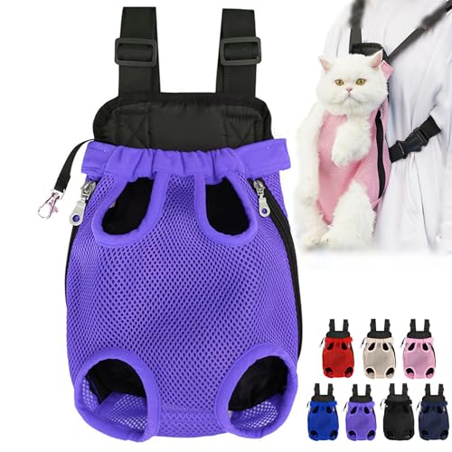 Furry Pawsy Carrier, tragbarer Haustier-Rucksack, Furry Pawsy Katzenrucksack, Haustier-Reisetasche, Hunde-Fronttragetasche, Beinauslass, passend für kleine mittelgroße Hunde (L,Purple) von Pukmqu