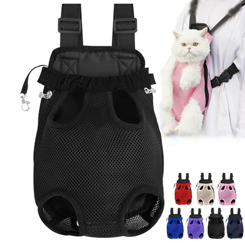 Furry Pawsy Carrier, tragbarer Haustier-Rucksack, Furry Pawsy Katzenrucksack, Haustier-Reisetasche, Hunde-Fronttragetasche, Beinauslass, passend für kleine mittelgroße Hunde (M,Black) von Pukmqu