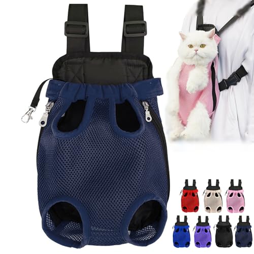 Furry Pawsy Carrier, tragbarer Haustier-Rucksack, Furry Pawsy Katzenrucksack, Haustier-Reisetasche, Hunde-Fronttragetasche, Beinauslass, passend für kleine mittelgroße Hunde (M,Navy Blue) von Pukmqu