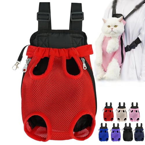 Furry Pawsy Carrier, tragbarer Haustier-Rucksack, Furry Pawsy Katzenrucksack, Haustier-Reisetasche, Hunde-Fronttragetasche, Beinauslass, passend für kleine mittelgroße Hunde (XL,Red) von Pukmqu