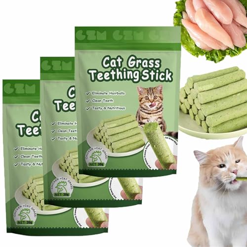 Pukmqu Berdexa Katzengras-Beißring, Cuddles Meow Katzengras-Sticks für Hauskatzen, Katzengras-Kaustäbchen, Katzengras-Stick zur Zahnreinigung bei Katzen, Katzenkau-Stick (3bag/18pcs) von Pukmqu