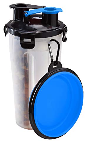 Hundenapf Reiseflasche Wassernapf Futter Wasser Transportbehälter 2in1 Fressnapf für Hunde Unterwegs von YAMOOCO