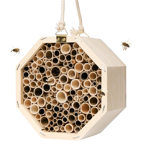 Pumwoy Bienenhaus 15 * 9 * 15cm, Bienenhotel aus Holz, Insektenhaus Insektenhotel, Nisthilfe Wildbienenhotel, Hummelhaus, für Garten- und Balkondekoration zum Aufhängen von Pumwoy