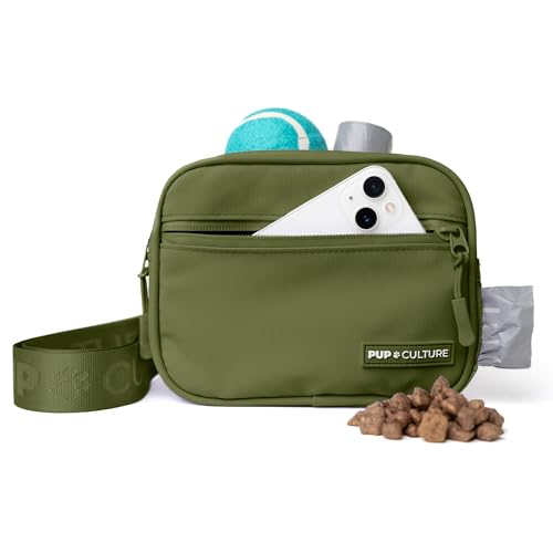 Pup Culture Crossbody-Tasche für Hundetraining, abnehmbare Leckerli-Tasche für jederzeit, Welpentraining, integrierter Kotbeutelspender und Kotbeutelhalter, stilvolle Leckerli-Tasche für Hunde, Grün von Pup Culture