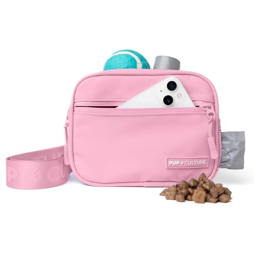 Pup Culture Crossbody-Tasche für Hundetraining, abnehmbare Leckerli-Tasche für jederzeit, Welpentraining, integrierter Kotbeutelspender und Kotbeutelhalter, stilvolle Leckerli-Tasche für Hunde, Rosa von Pup Culture