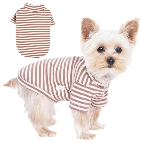 PupCorner Gestreiftes Hemd für kleine Hunde, weiches, dehnbares Zweibein-Shirt für Welpen, Kätzchen, Katzen, Teetasse, Chihuahua, Yorkie, Pudel, Größe L von PupCorner